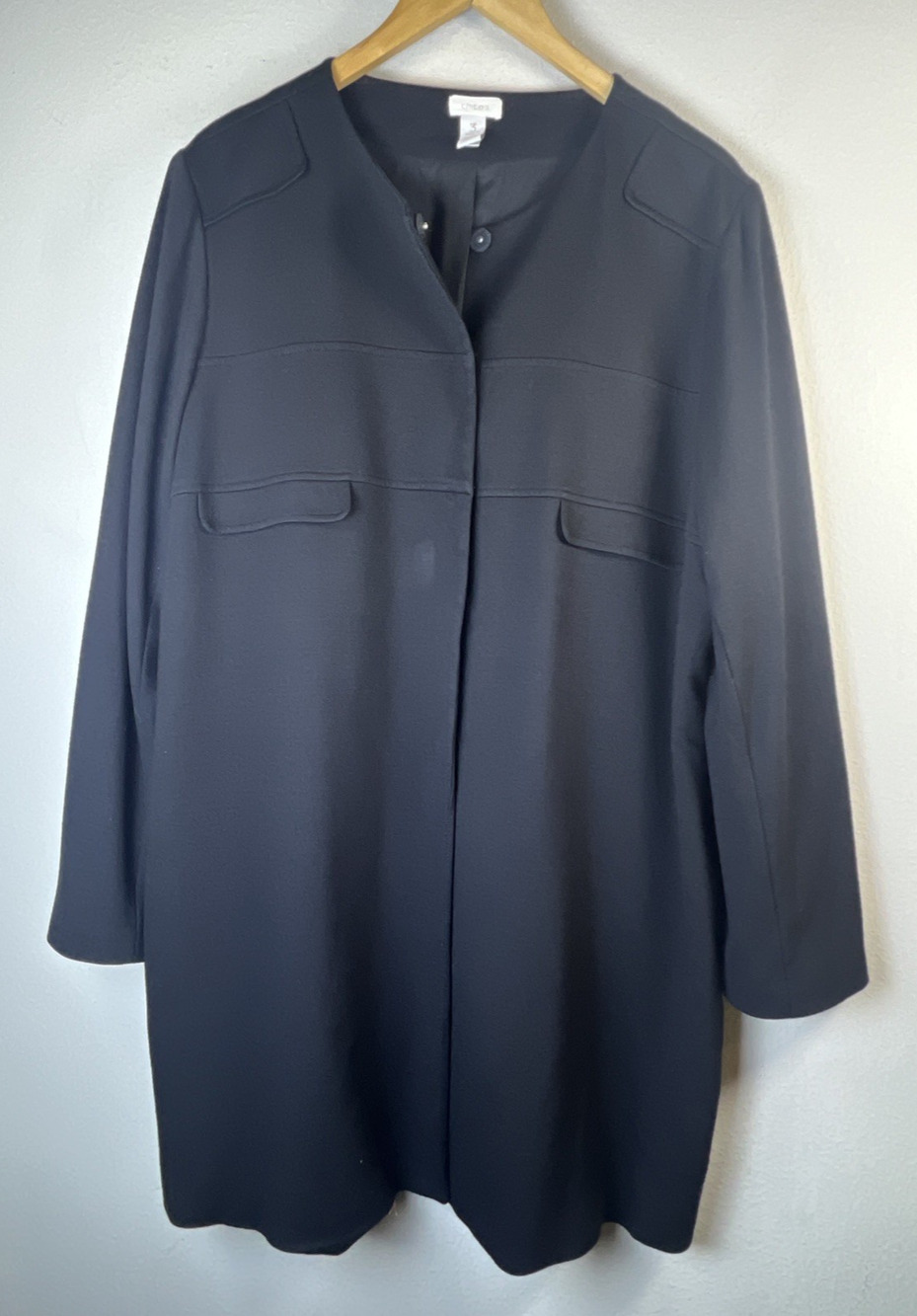 Chico's Jacket Women Size 3 XL blazer rayon blend snap lined modern career black